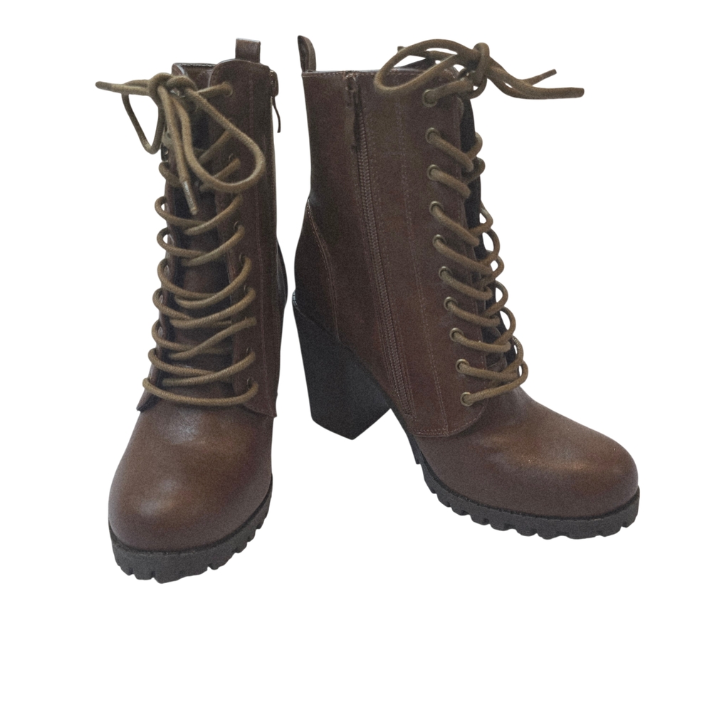 Dream Paris Brown Lace-Up Ankle Boots